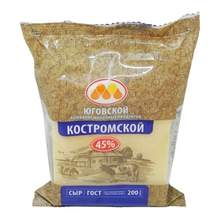 Сыр полутвердый Костромской 45% 200г Юговский